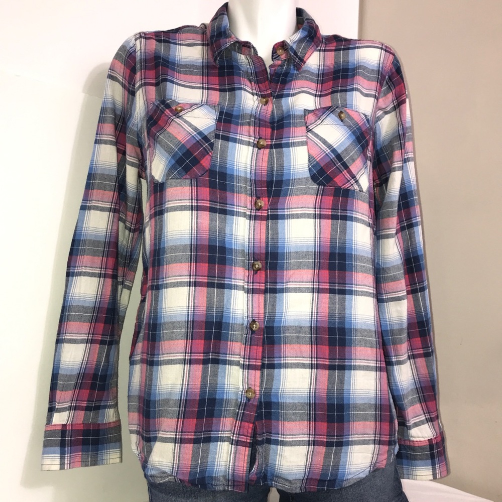 Mossimo Red Blue Plaid Cotton Button Down Shirt